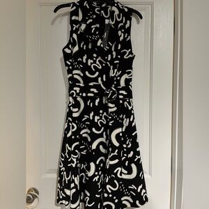 T Tahari, Belted, Black & White flared dress. Size 10.